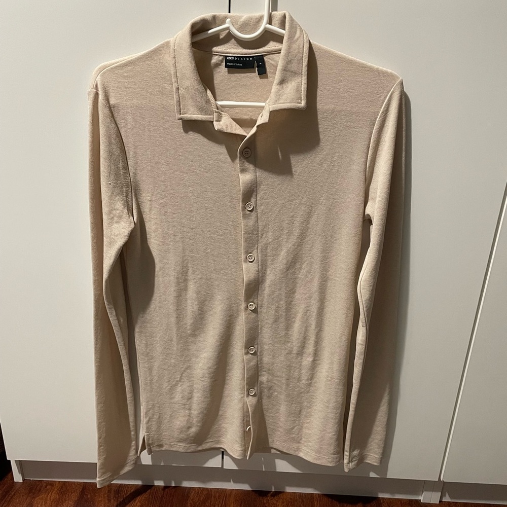 NWOT Asos Design Muscle Polo T-Shirt in Fine Ecru Rib